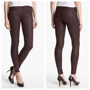 AG maroon leather look skinny jeans